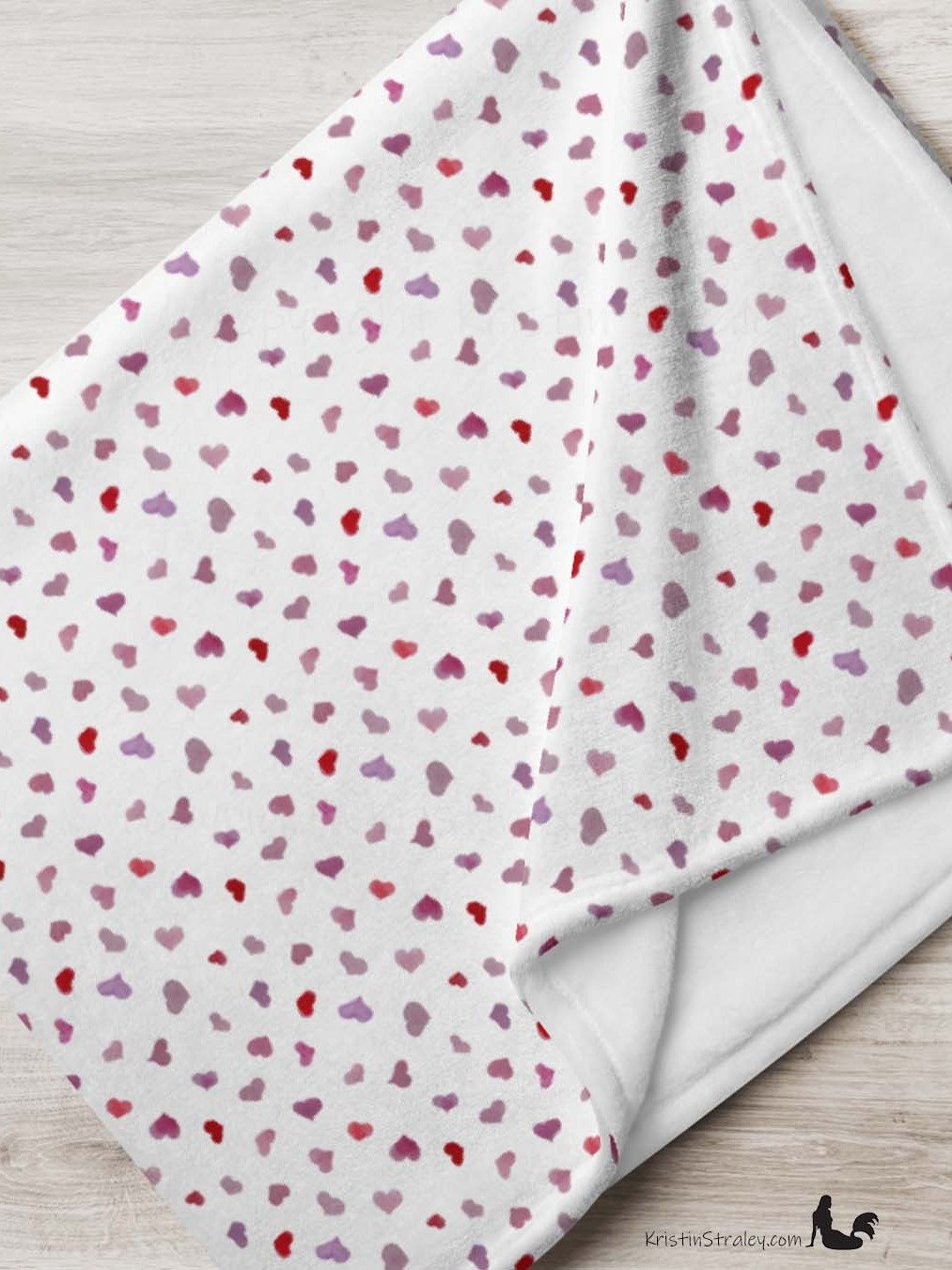Pink Watercolor Hearts Fleece Throw Blanket product image (5)