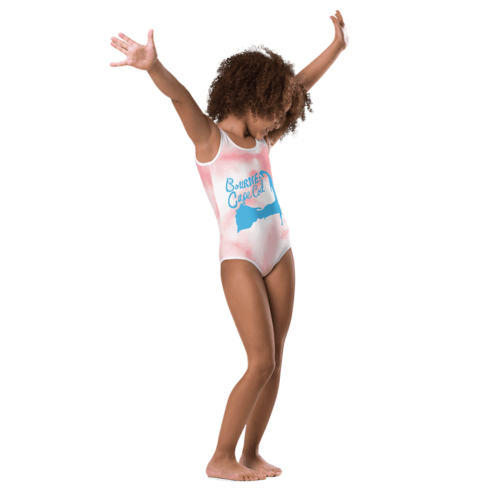 Girls' One-Piece Swimsuit | BOURNE to Cape Cod™ | Front Logo | Coastal Kids Swimwear | Blue Logo on Pink Tie-Dye product image (2)
