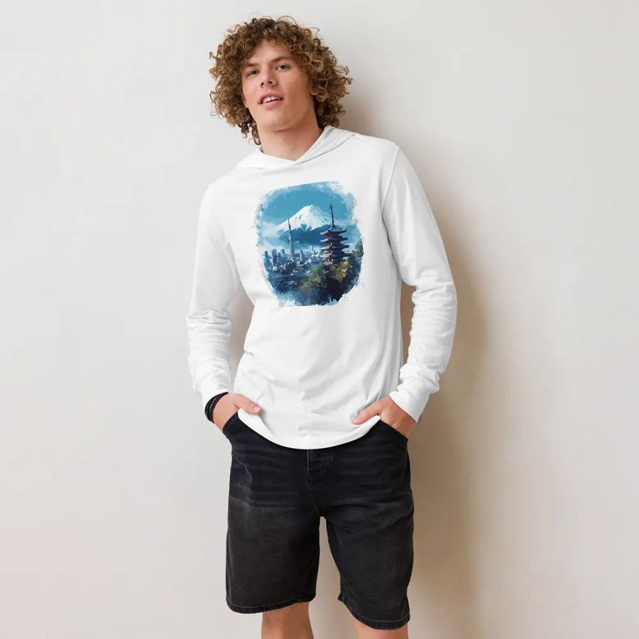 Tokyo Skyline Hooded Tee – Mount Fuji & City Vibes product image (3)
