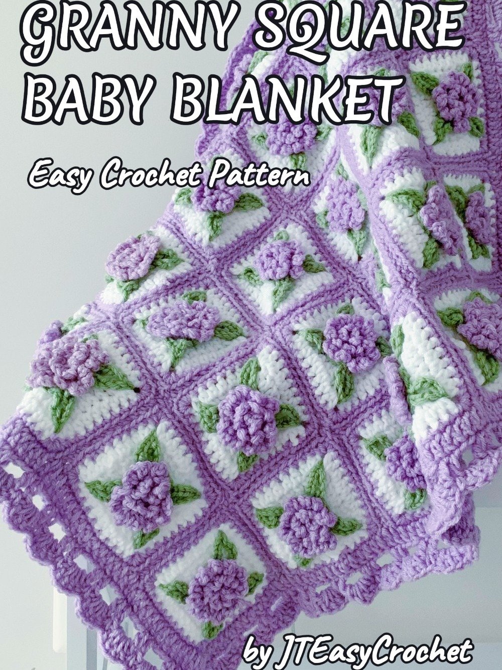 Lavender Flower Granny Square Baby Blanket Crochet Pattern, PDF Instant Download product image (7)
