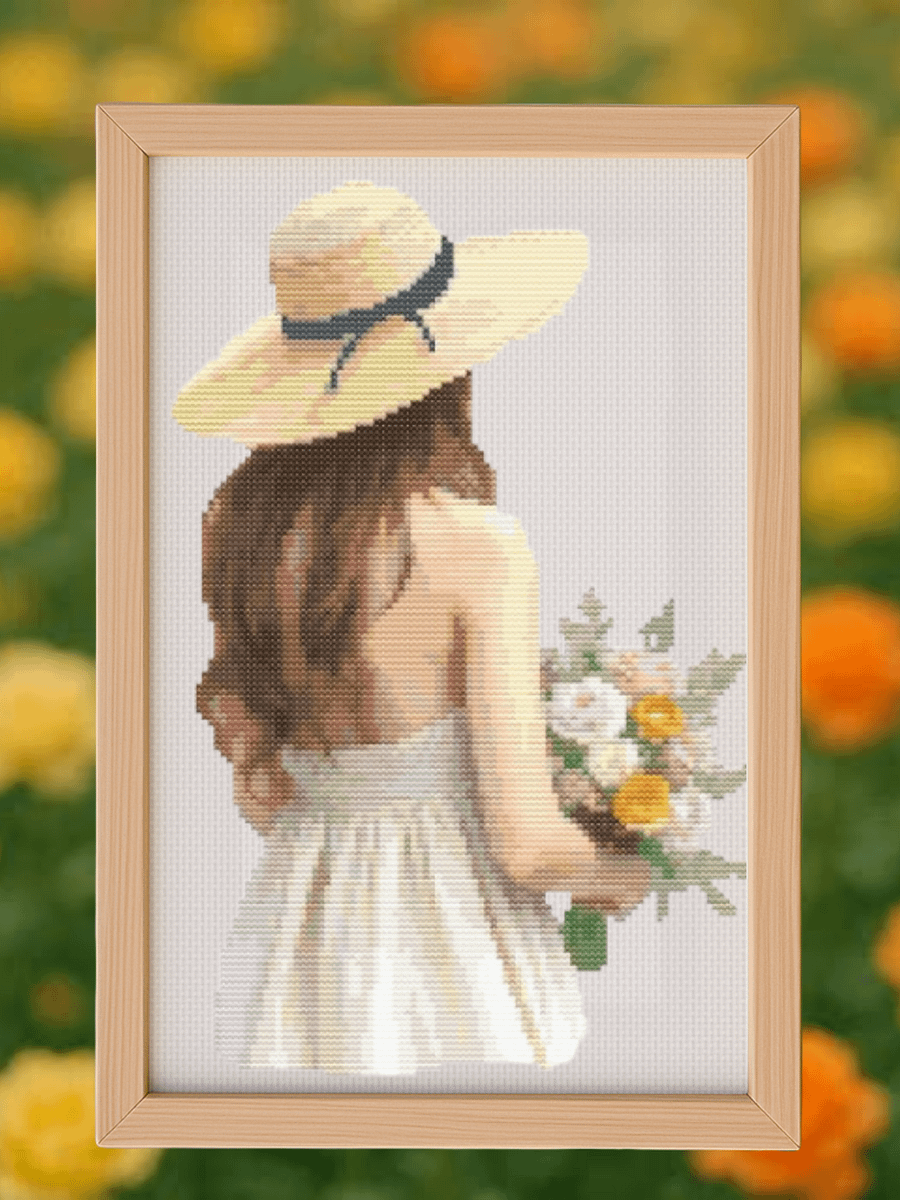 Summer Girl With Flowers Cross Stitch Pattern product image (1)