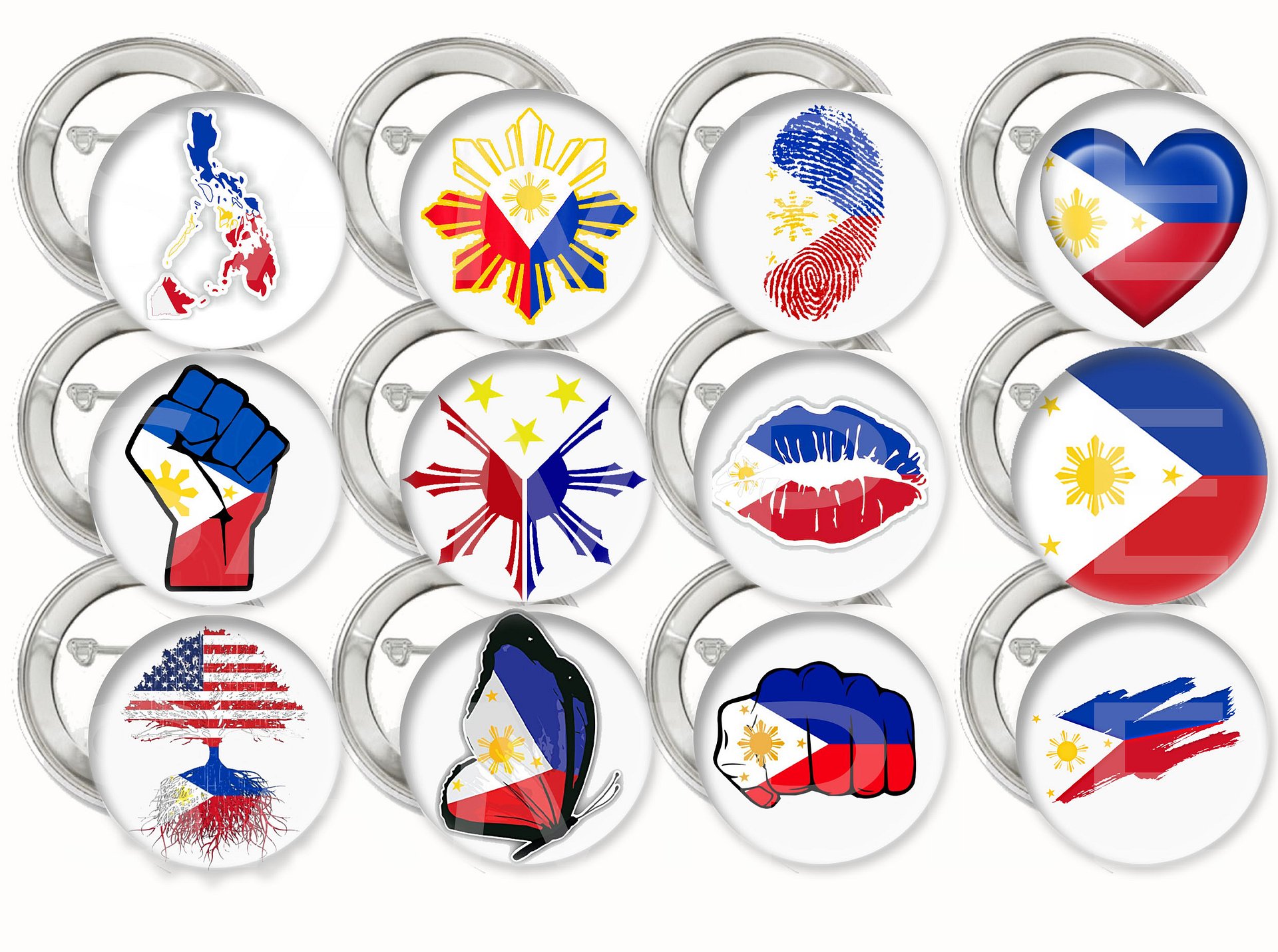 Filipino Pride Philippines Flag Button Pins - 12 Piece Set, Proud Filipina Metal Pin-back, Red Blue Yellow Philippine Roots product image (1)