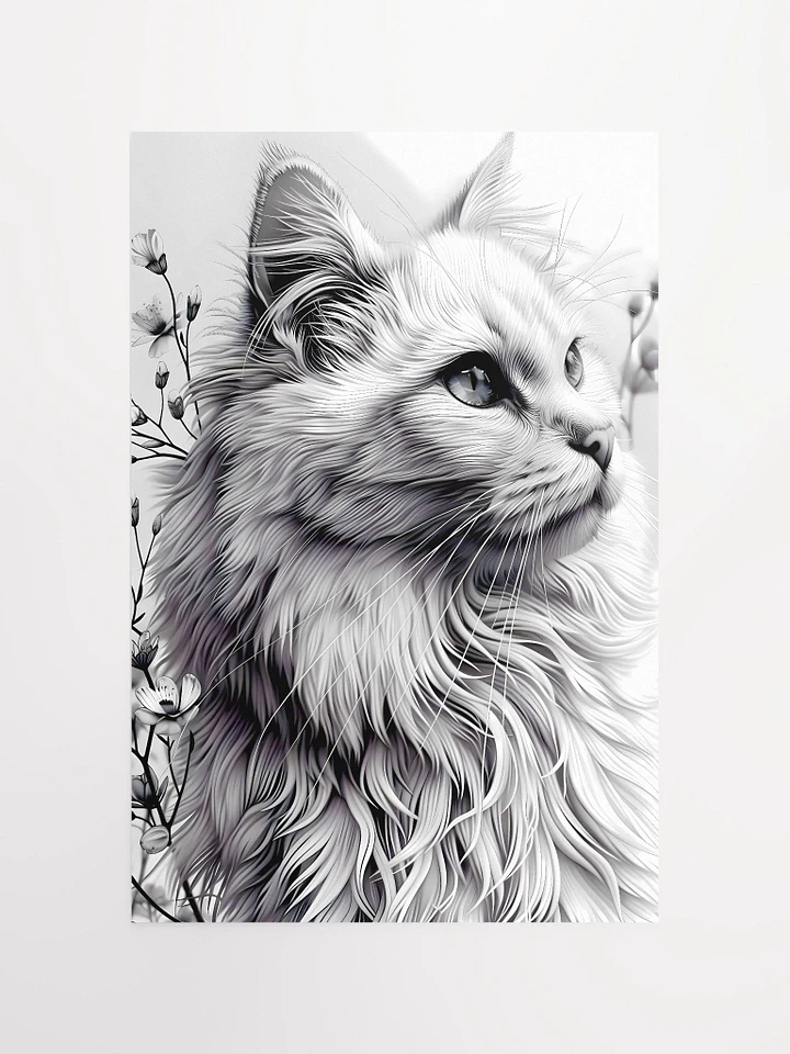 Serene Feline Elegance: Majestic White Cat with Pussy Willows Matte Poster product image (2)