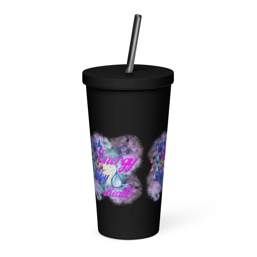 Insulated Tumbler with straw  with beautiful swirly  water drop splash and drops design, product image (4)