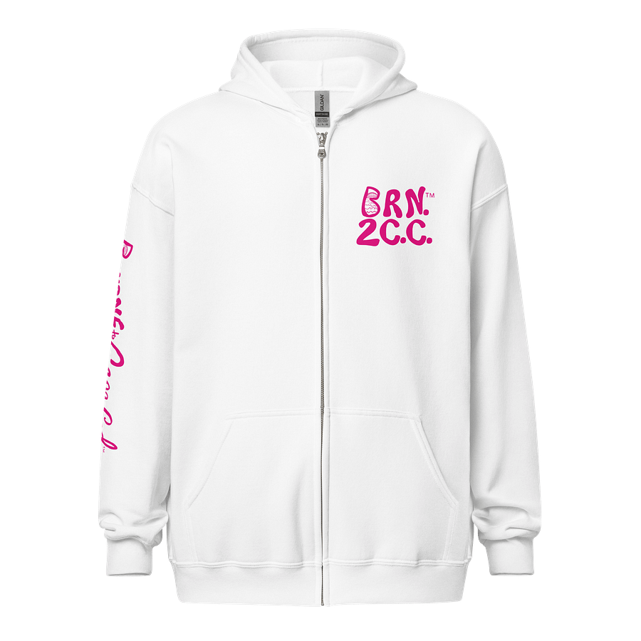 BOURNE to Cape Cod™ | DTG Vintage Print | Zip Hoodie | BRN.2C.C.™ | Coastal Classic Layer | Unisex Heavy Blend Full-Zip Sweatshirt | Pink Logos product image (1)