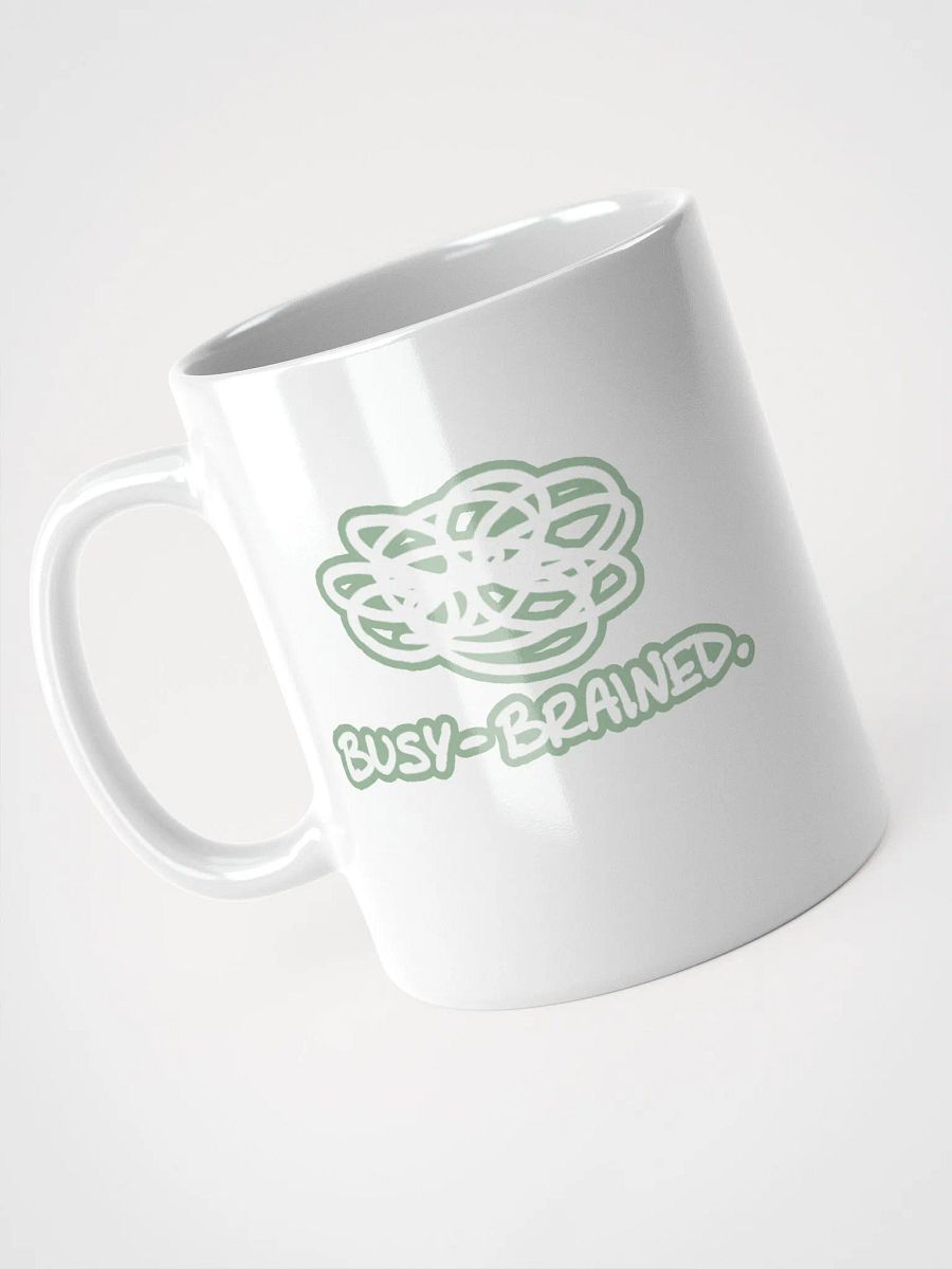 BUSY-BRAINED (lined design, #96B697) glossy white mug product image (5)