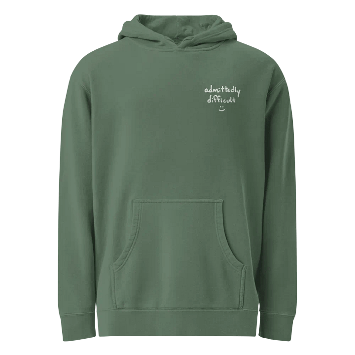 admittedly difficult (white thread) embroidered pigment hoodie product image (2)