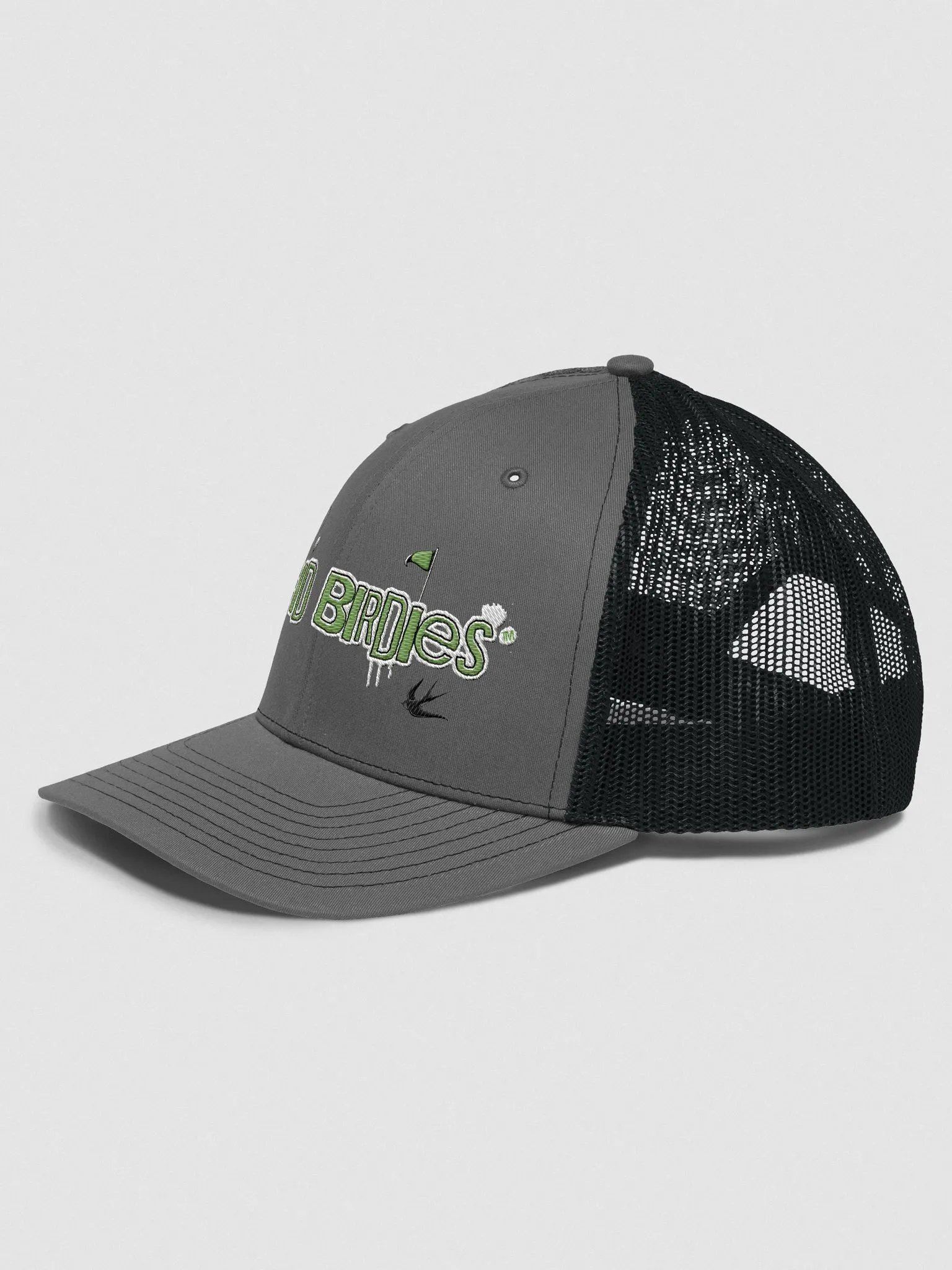 Lucid Birdies Streetwear Logo Trucker Hat-Charcoal-Black mesh product image (2)