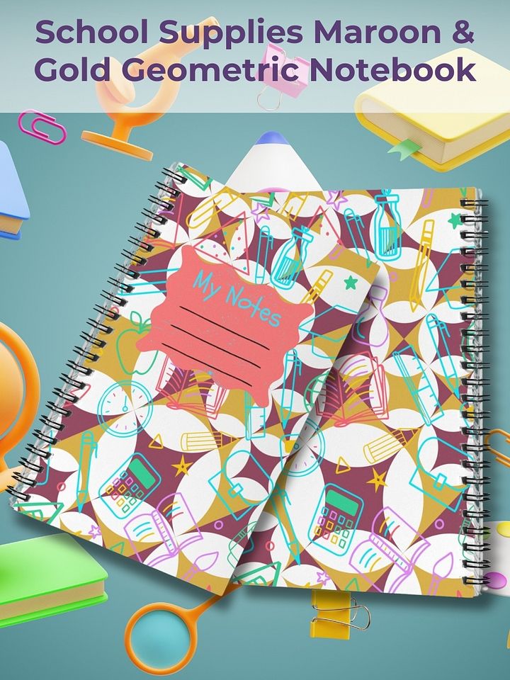 School Supplies Maroon & Gold Geometric Notebook product image (1)