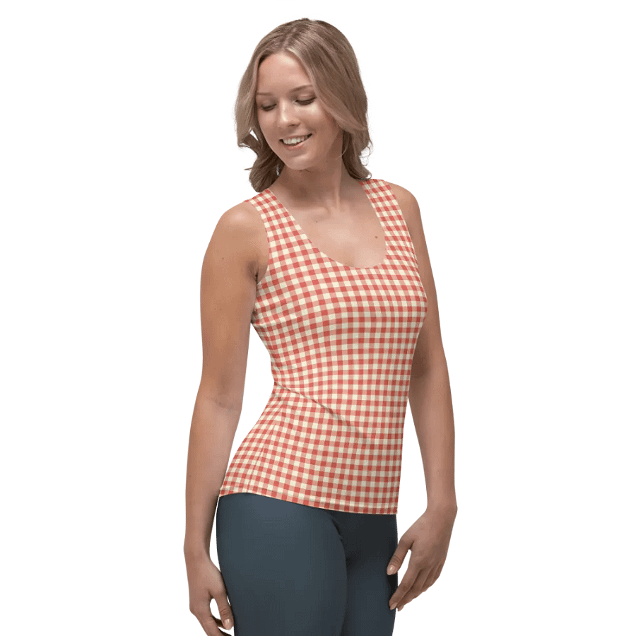 ALL-OVER PRINT RED AND WHITE CHECKERED VINTAGE PATTERN WOMEN'S TANK TOP product image (4)