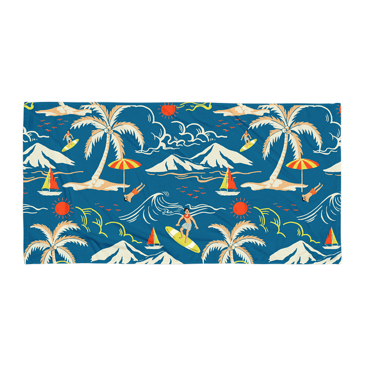 tRETRO SURF ISLAND BEACH TOWEL – 30"x60", COTTON TERRY BACK, VINTAGE TROPICAL PRINTowel product image (1)