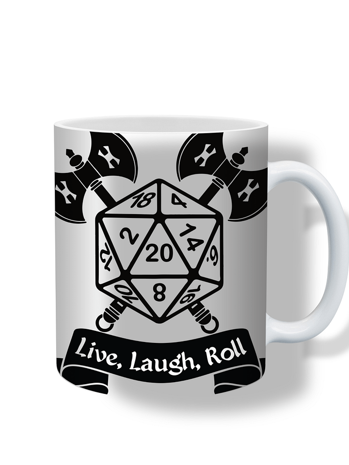 Live, Laugh, Roll 11oz Coffee Mug – D20 Dice Gaming Ceramic Cup – Perfect for Tabletop RPG Players and Dungeon Masters product image (1)