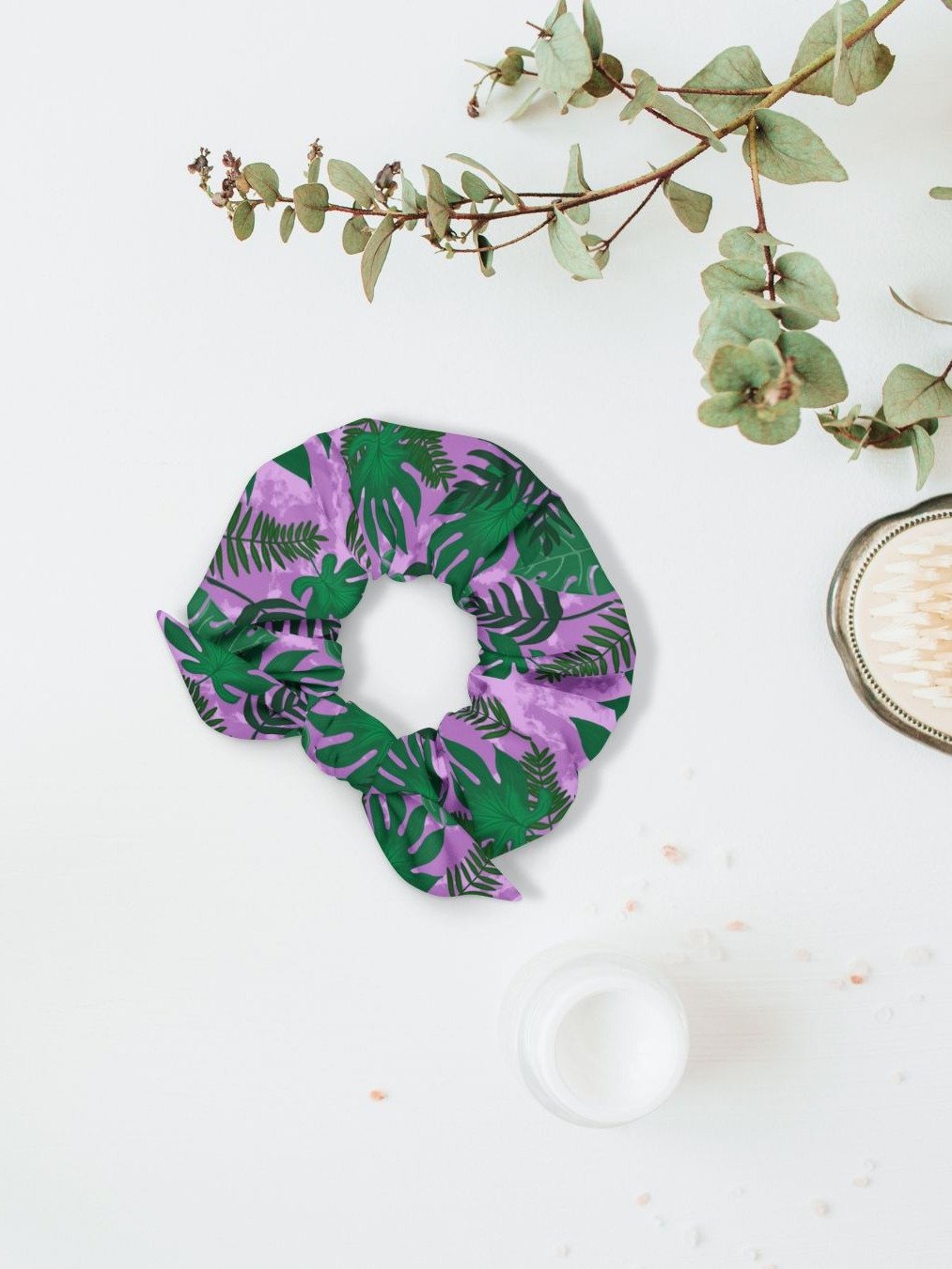 Jungle Leaves Pattern-Purple Background Scrunchie product image (1)