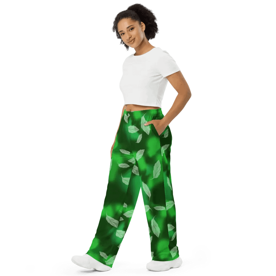 Green Leaf Pattern Wideleg Pants product image (4)