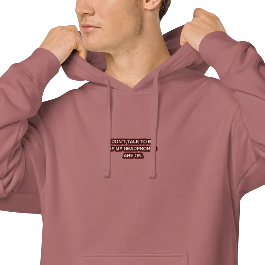 HEADPHONES ON (maroon bubble design 2) embroidered pigment hoodie product image (8)