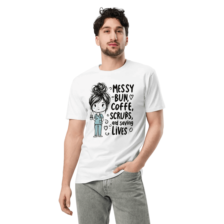 Messy Bun, Coffee, Scrubs & Saving Lives T-Shirt product image (3)