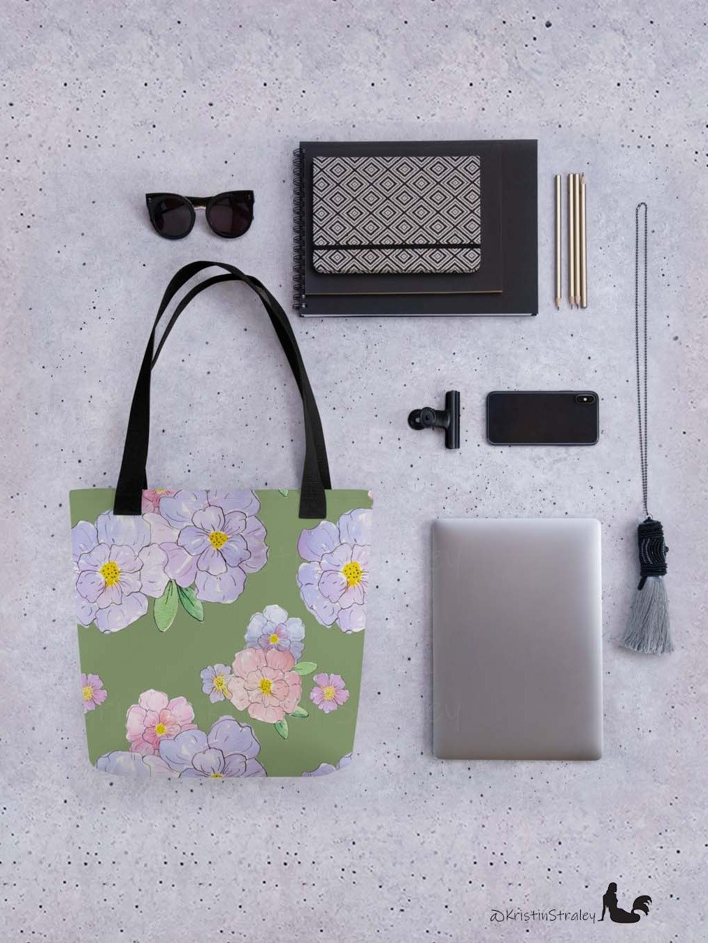 Gingham Blossoms - Large Lavender Flowers on Green product image (4)
