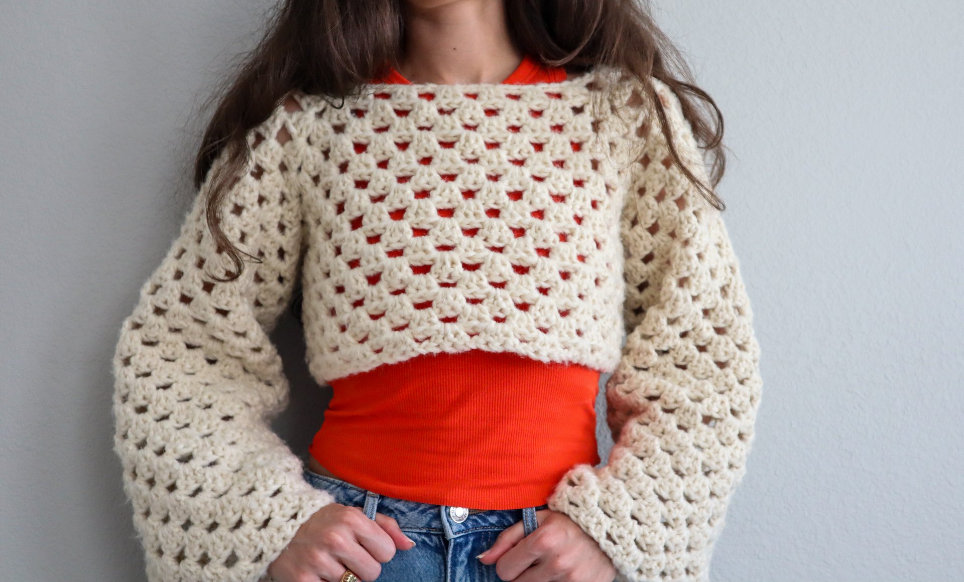 Granny Stitch Cropped Sweater product image (1)