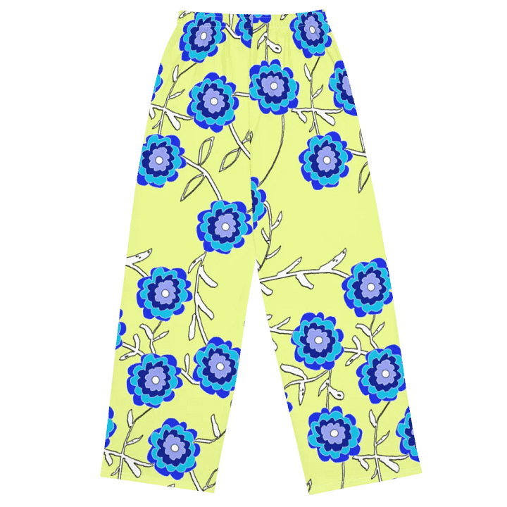 Blue Flowers on Yellow Wideleg Pants product image (1)