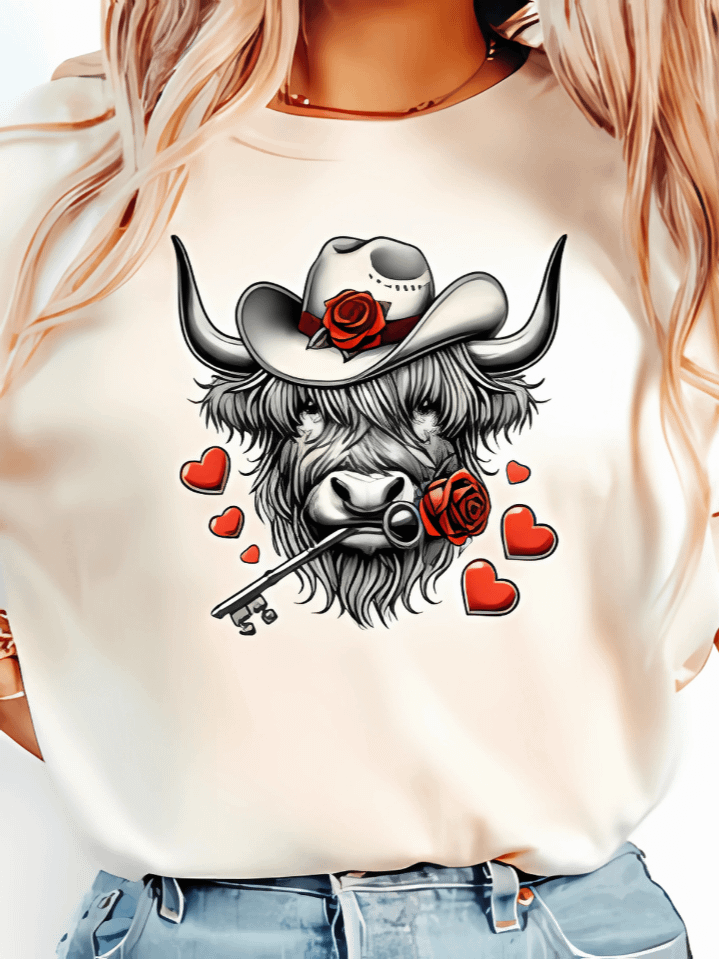 Highland Cow Valentine Sublimation Design – Adorable Cow & Heart Artwork for Her – Ideal Valentine’s Day Gift – Instant Digital Download – 300 DPI PNG product image (1)