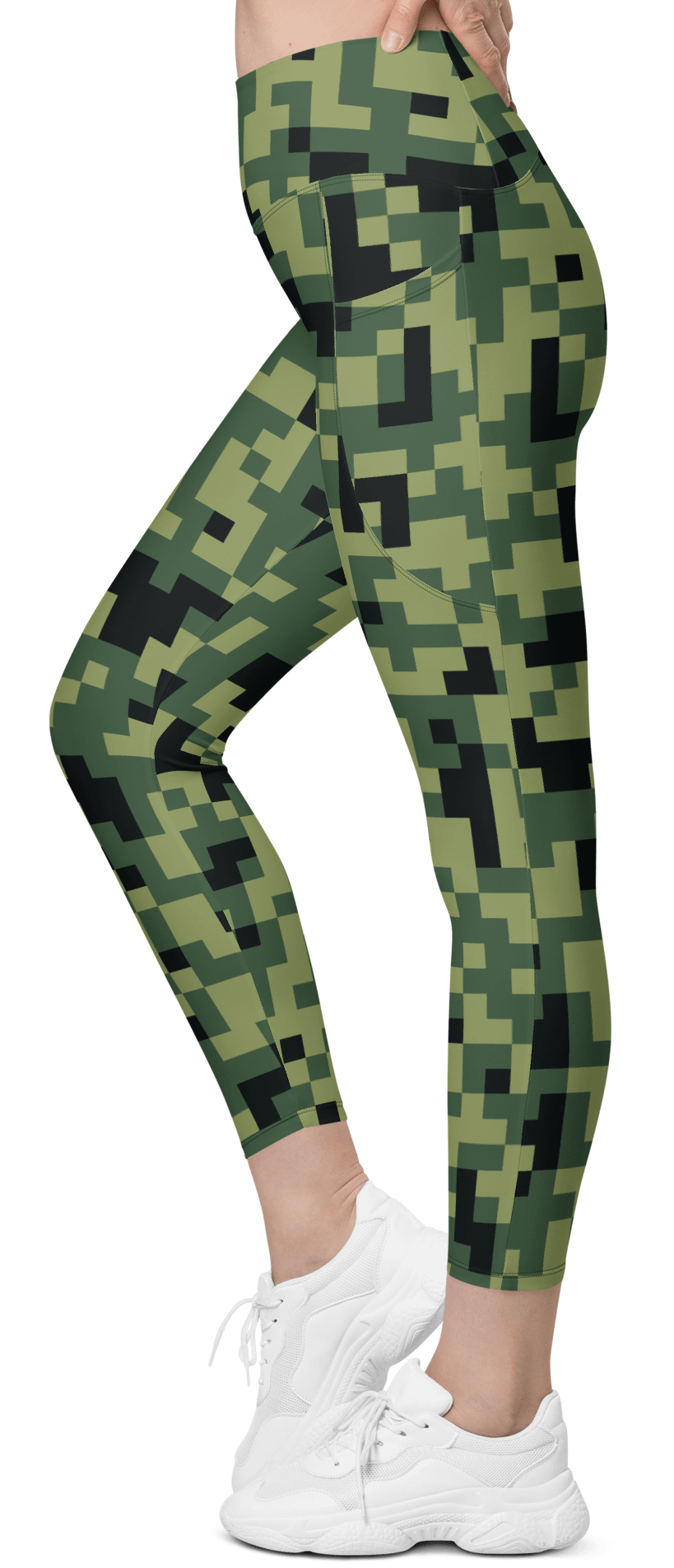 Military Green Camouflage Pixels Camo Pattern Leggings with Pockets product image (5)