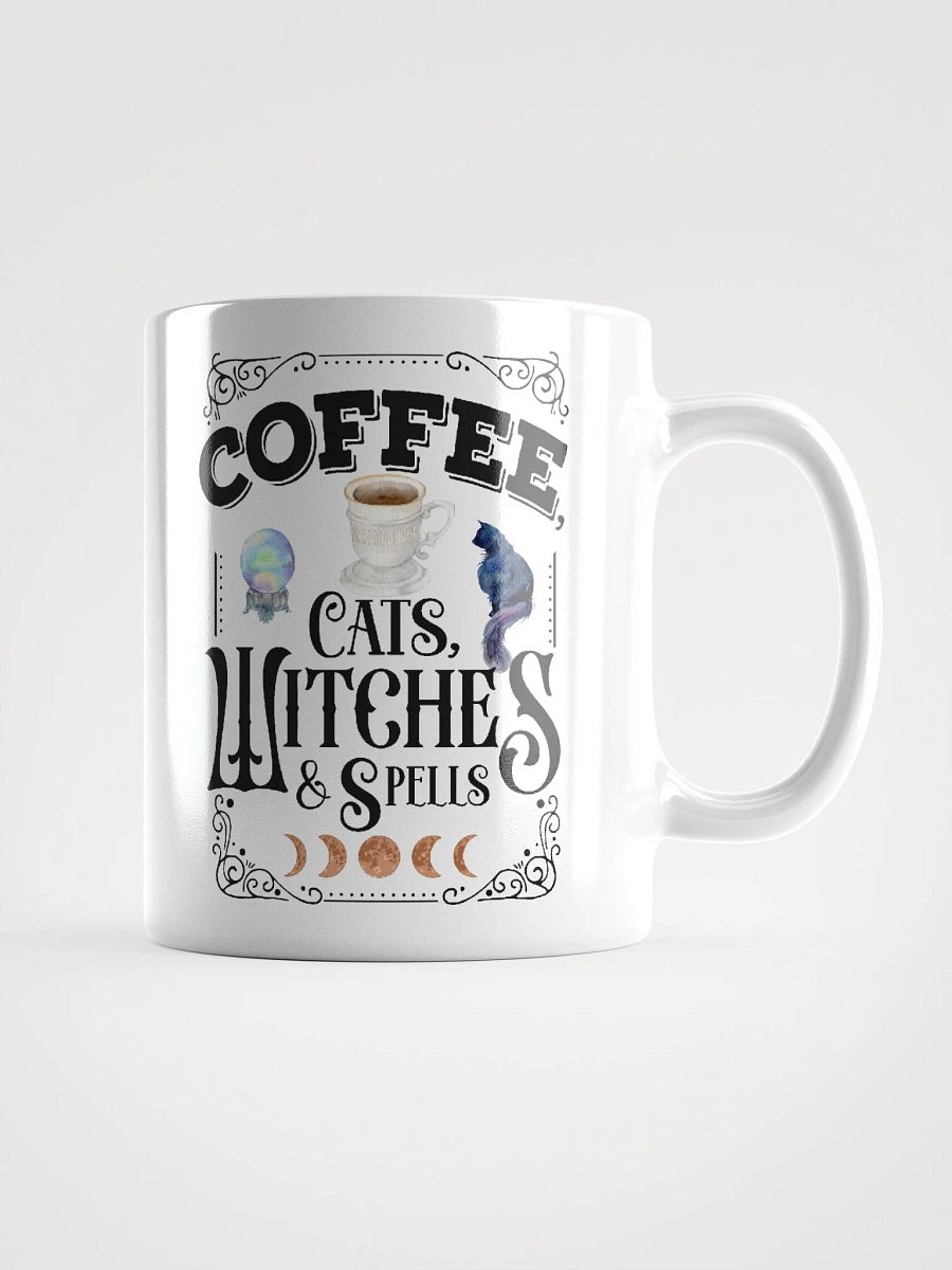 Coffee, Cats, Witches, and Spells WHITE GLOSSY MUG - Witchy, Kitchen Witch, Magic Kitchen Gift product image (1)