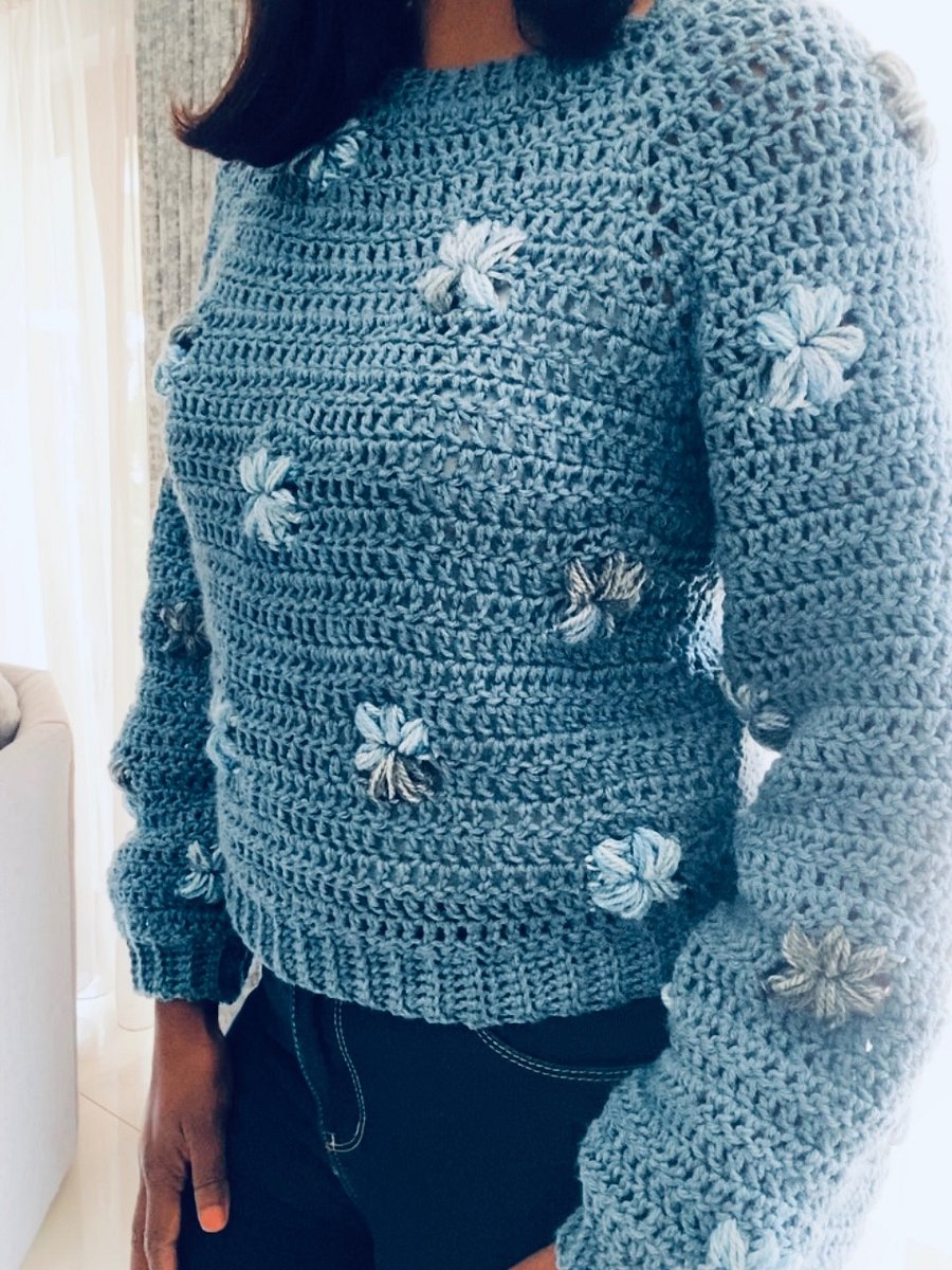 Crochet Flower Puff Raglan Sweater or Top Written Pattern product image (4)