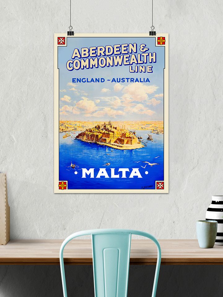 Malta, Valletta, 1930s — Retro vintage travel poster, retro travel poster, art deco poster product image (2)