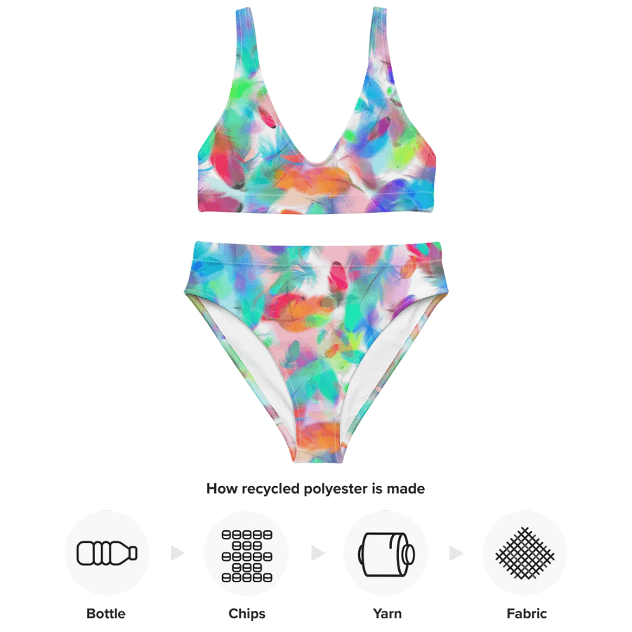 Colorful Feather Pattern Design High Waisted Bikini - v2 product image (3)