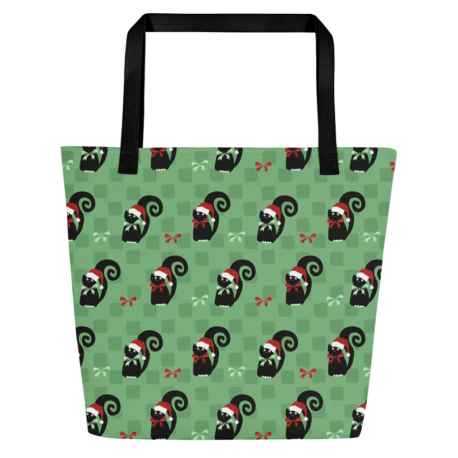 Black Christmas Kitties On Mint Green Checkerboard – Large Tote Bag product image (4)