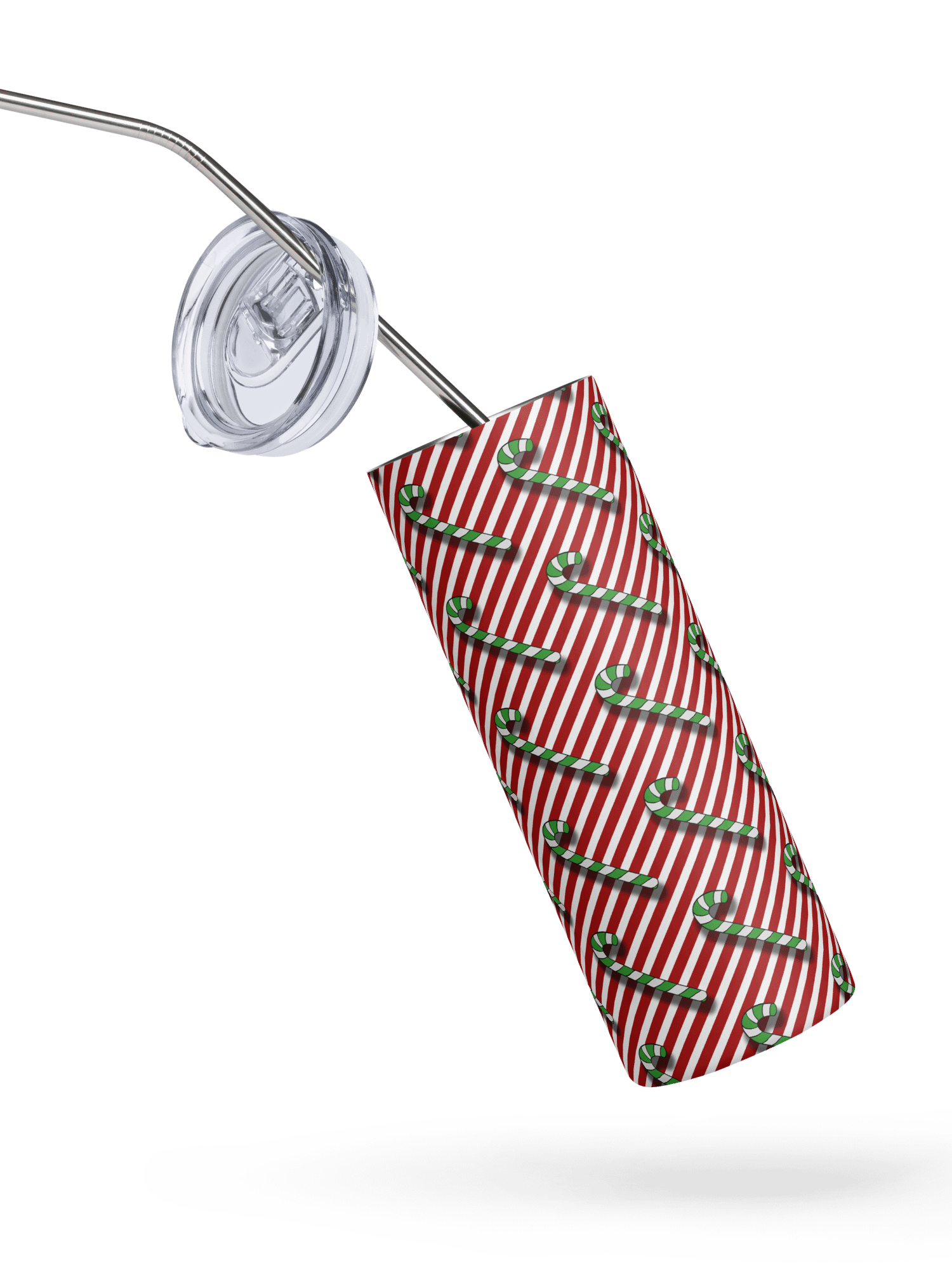 Green Candy Canes on Red Stipe Stainless Steel Tumbler with Straw product image (2)