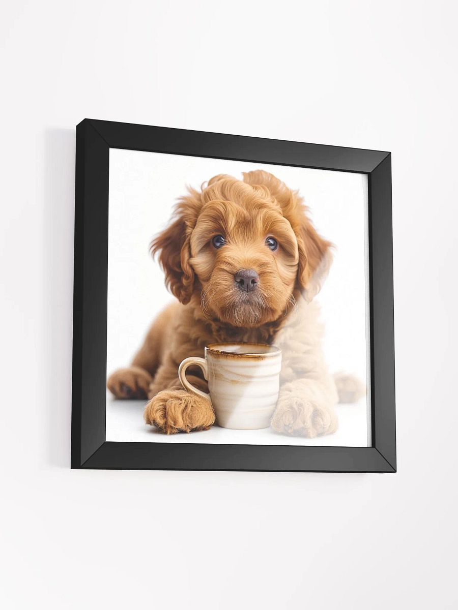 Coffee Lover Cute Goldendoodle Puppy Framed Wall Art product image (3)