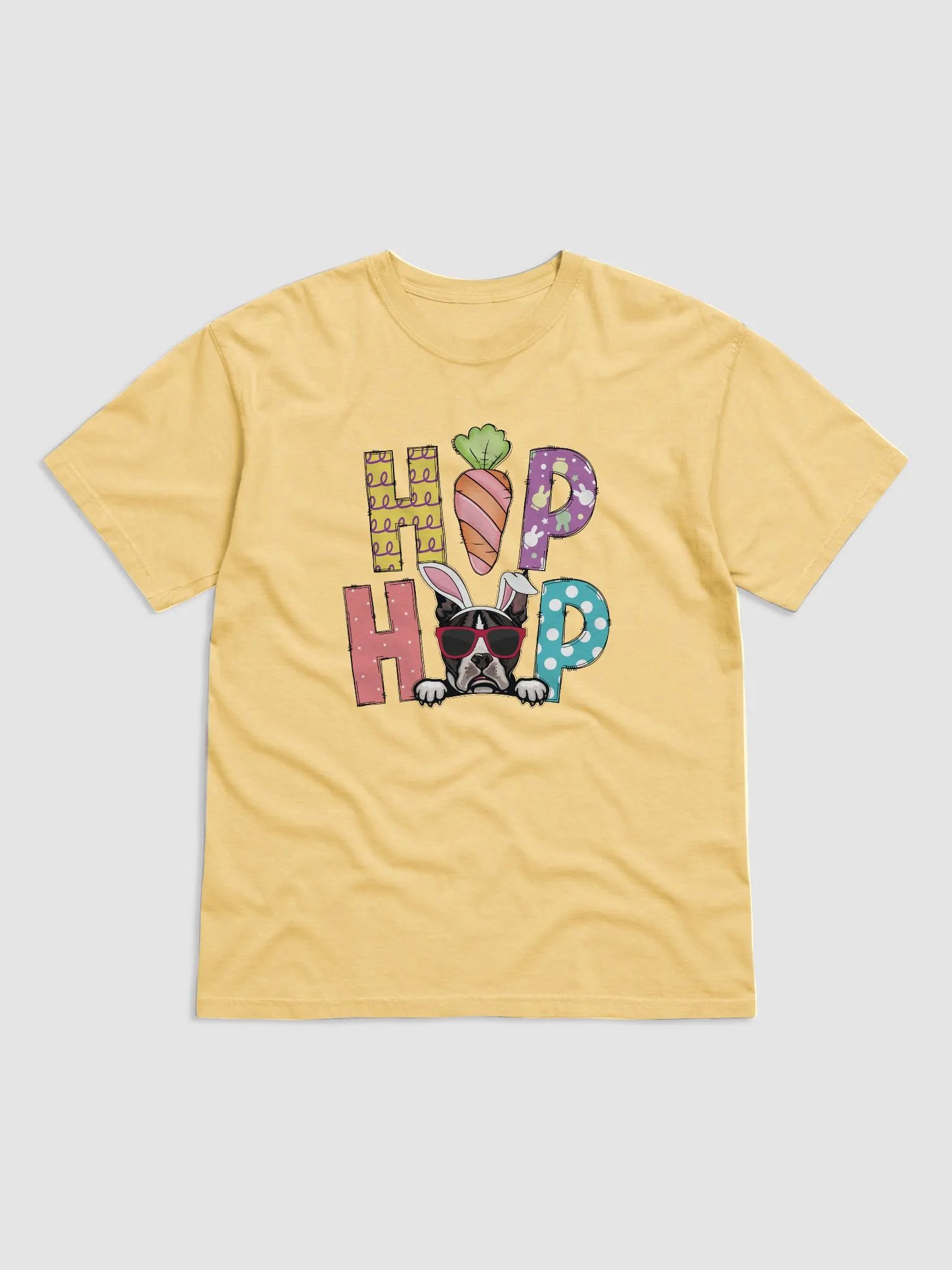 Hip Hop Easter Boston Terrier T-Shirt | Cute Easter Day Boston Wearing Bunny Ears and Sunglasses T-Shirt product image (2)