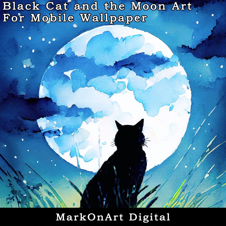Black Cat and the Full Moon Art For Mobile Phone Wallpaper or Lock Screen | High Res for iPhone or Android Cellphones product image (3)