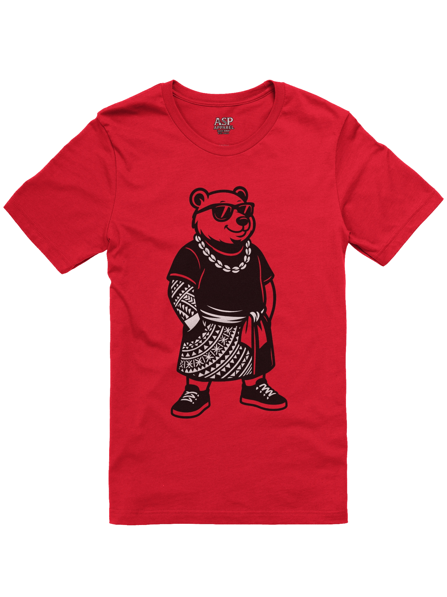 Urban Island Bear Tee – Samoan Streetwear T-Shirt with Tribal Lavalava Design | ASP Apparel product image (1)