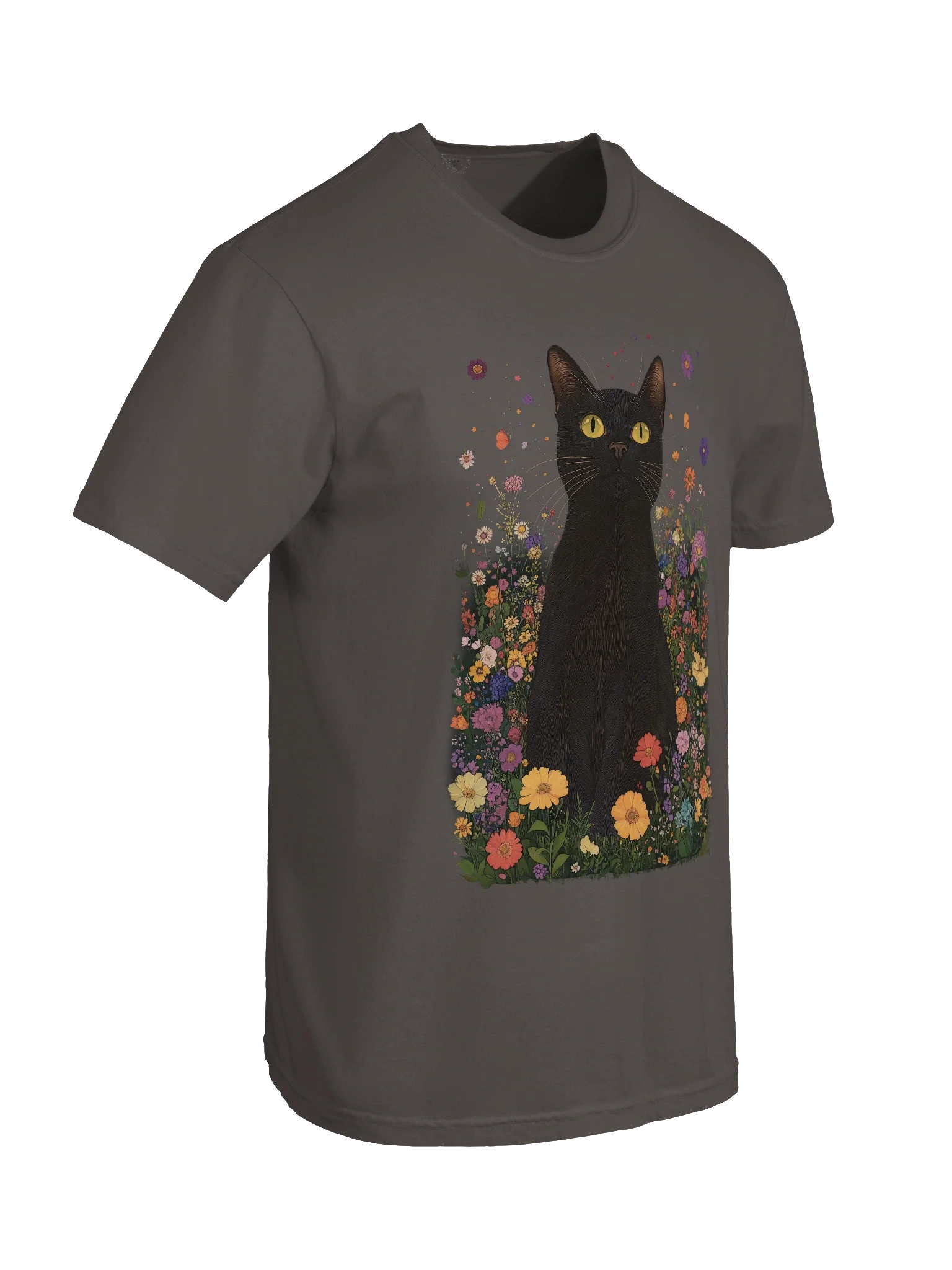 Black Cat in Wildflowers – Relaxed Fit Heavyweight Unisex Cotton T-Shirt product image (29)