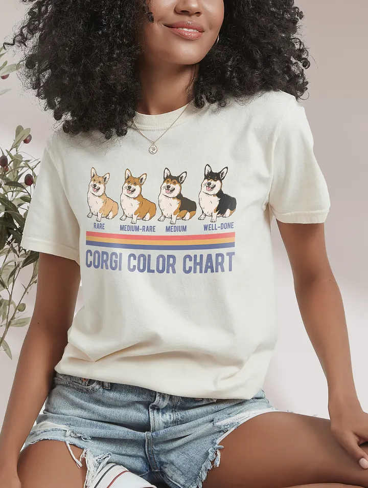 Welsh Corgi Color Chart T-Shirt | Funny Retro-Style Corgi Color Types Using Steak Colors for Reference product image (6)