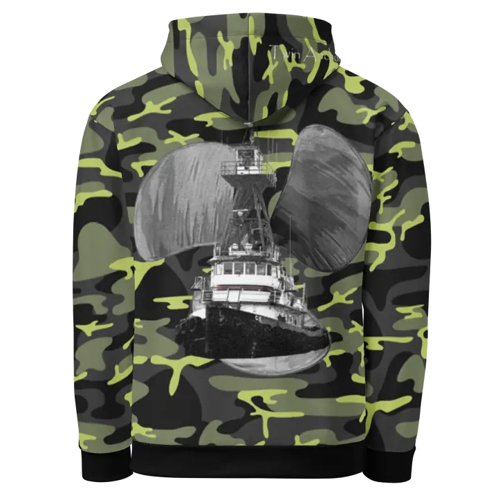 Green Camouflage Three blade prop Tug CE Hoodie product image (1)
