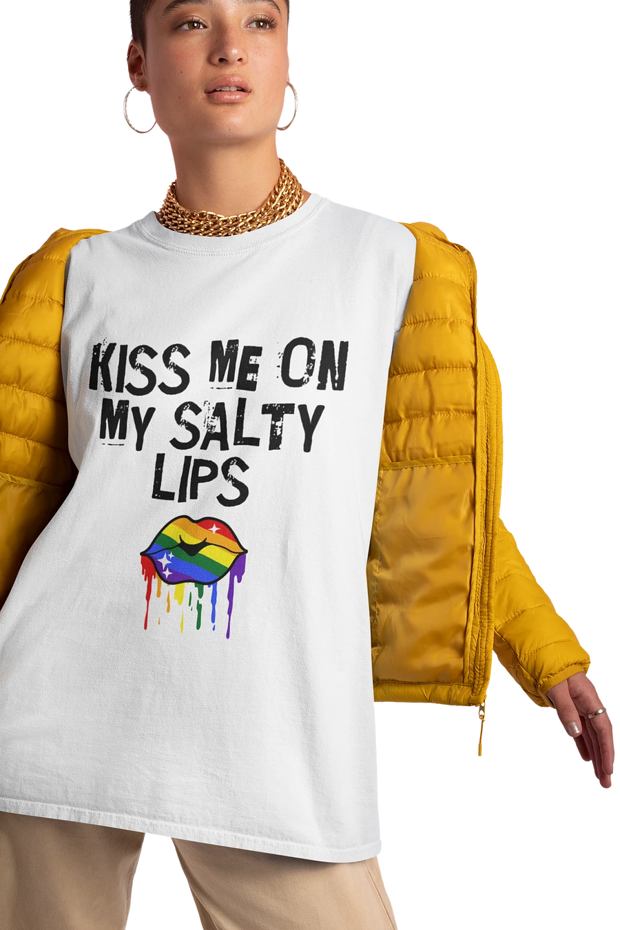 LGBTQ+ T-Shirt - Kiss Me On My Salty Lips Rainbow (White) product image (5)