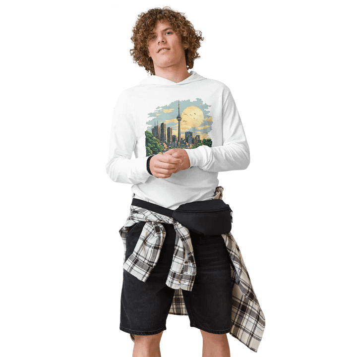 Toronto Vibes Unisex Hooded Tee – CN Tower Sunset product image (1)