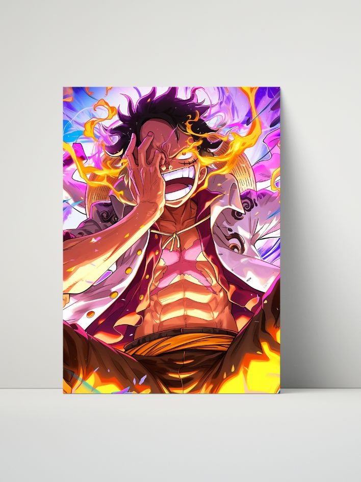 One Piece Gear 5 Luffy Laughing Flame Aura – Glossy 8x10 Metal Print product image (1)