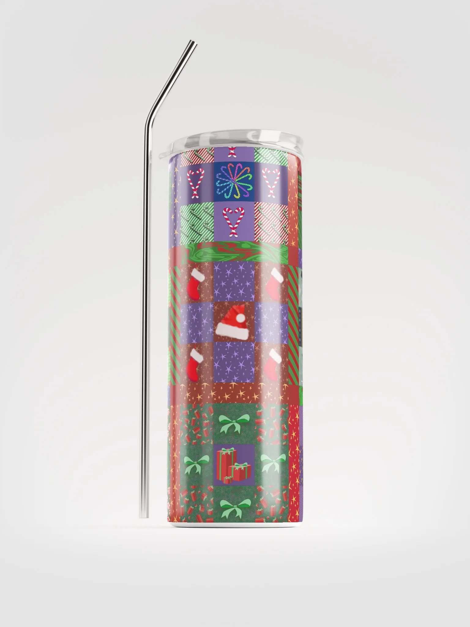 Christmas Memories Patchwork Stainless Steel Tumbler with Straw product image (8)