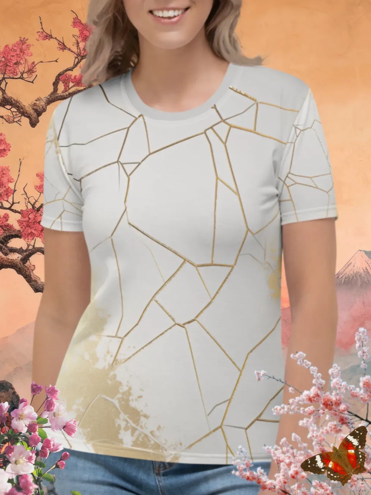 White & Gold Kintsugi Print T-Shirt product image (1)