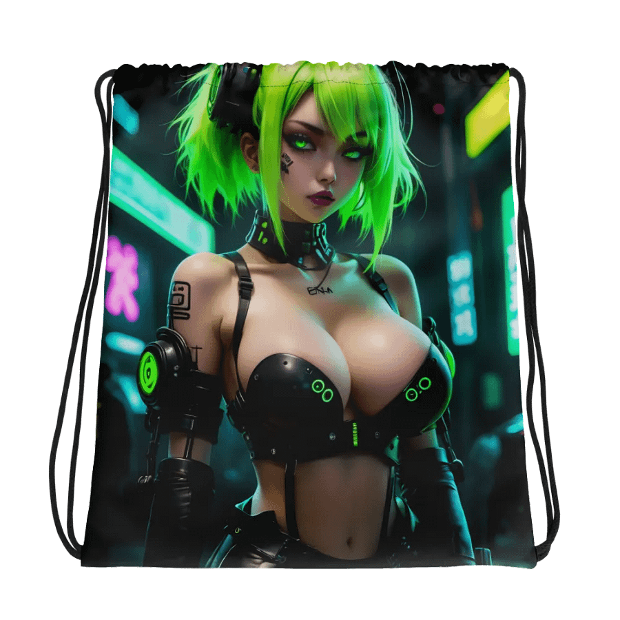 Neon Cyberpunk Drawstring Backpack product image (1)