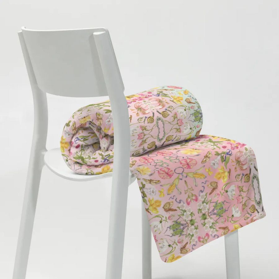 Exotic Blooming Floral Butterfly Pink/Mint Stripe Throw Blanket product image (8)