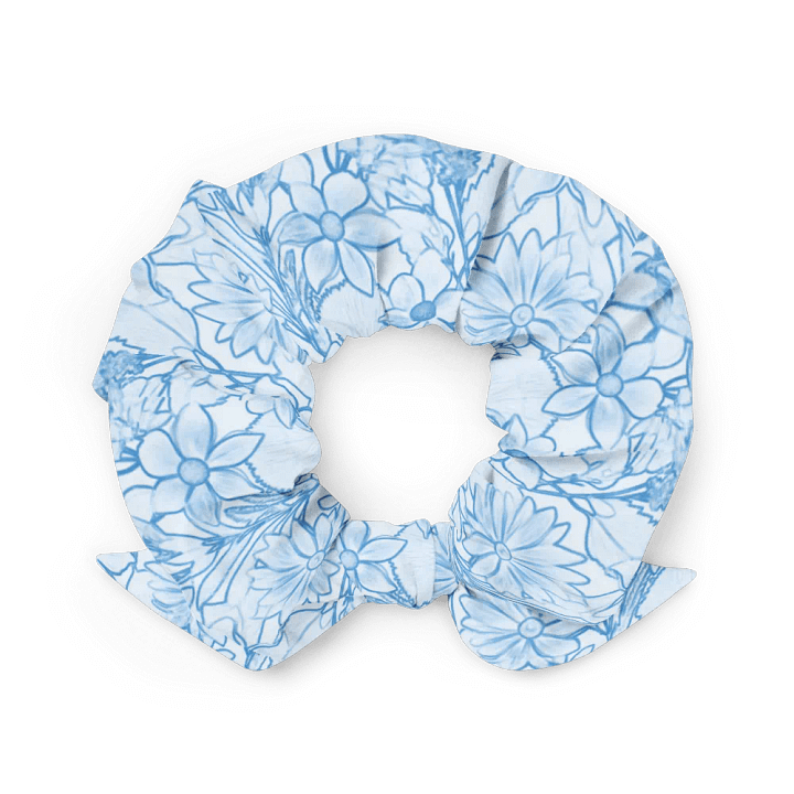 Line art Blue and White Floral/All-Over Print Scrunchie by Sublicolor product image (2)