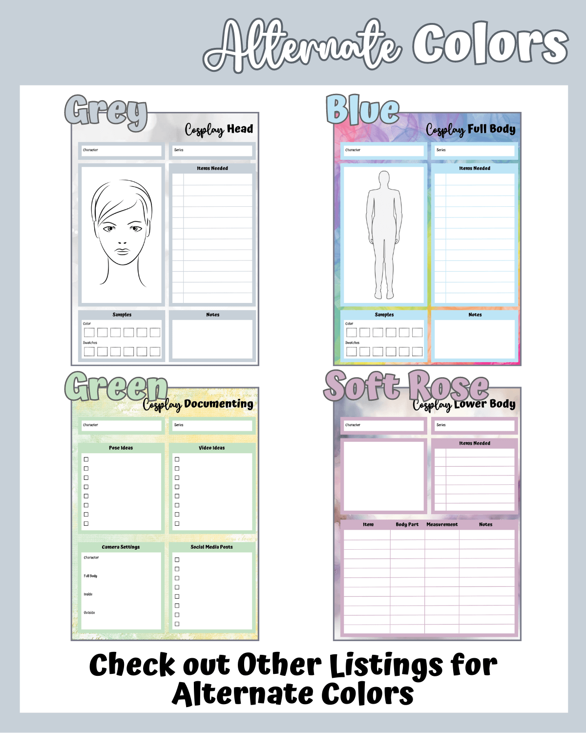 Grey Cosplay Planner Printable product image (5)