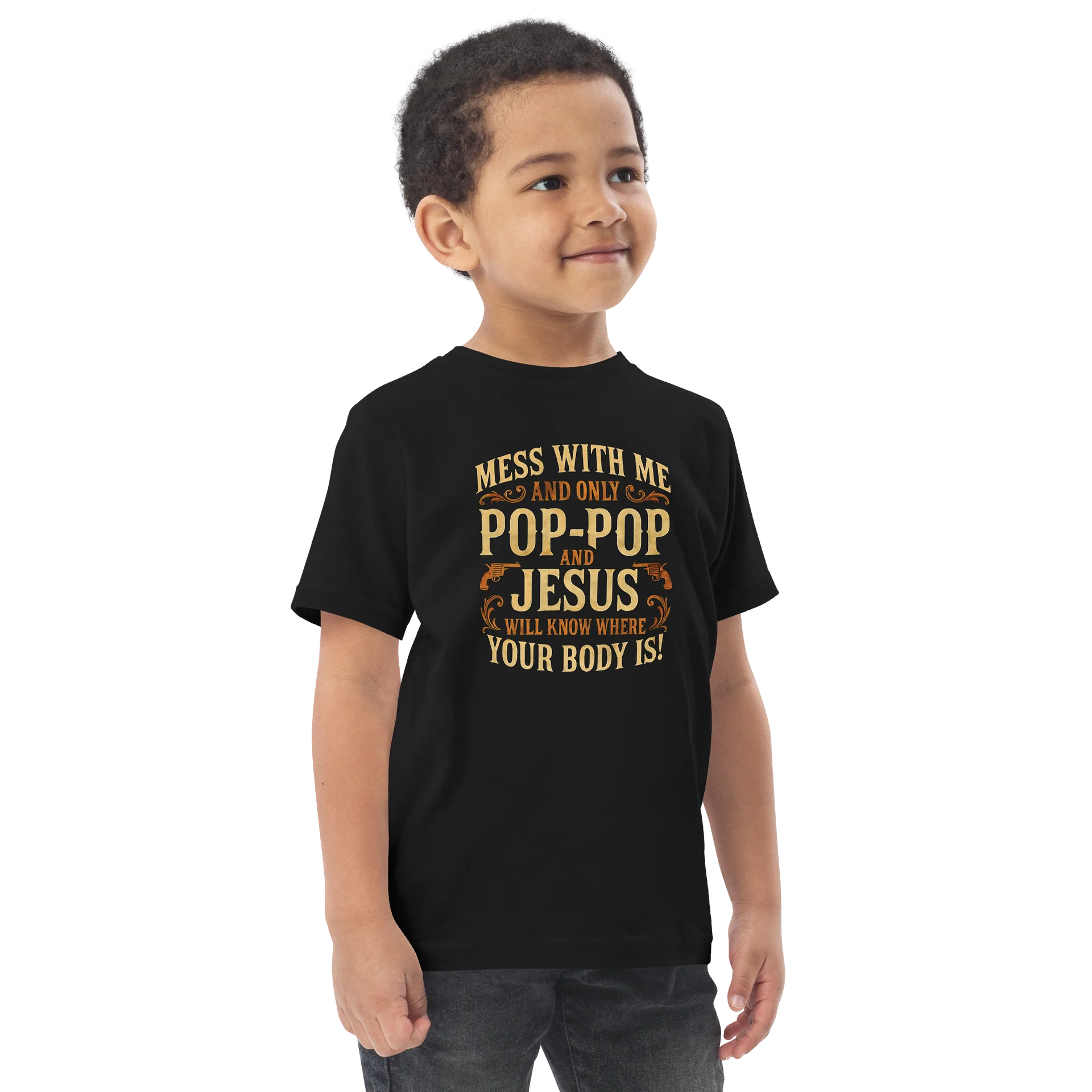 Bold Western Gothic Pop-Pop & Jesus Warning Tee - Defiant Family & Faith Statement product image (7)