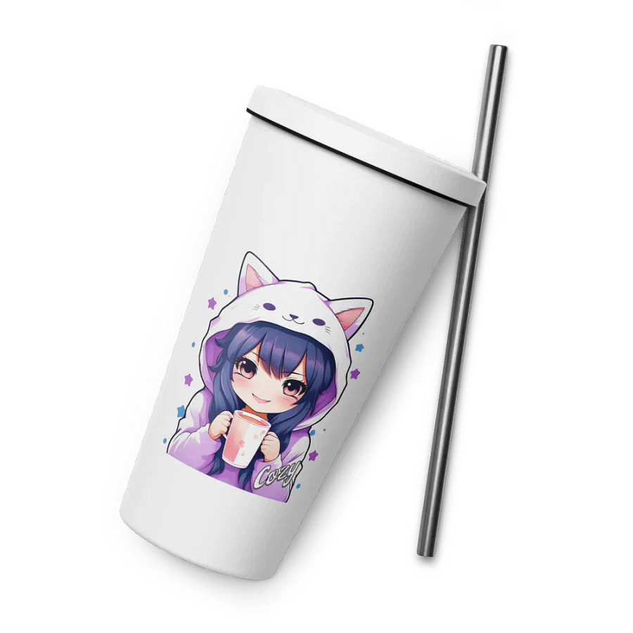 Cozy Kawaii Anime Girl 20 oz Tumbler Cup - White - Insulated Tumbler with a Straw product image (8)