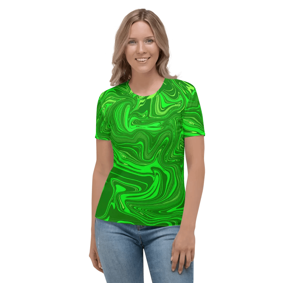 Women's Crew Neck Tshirt - Different Shades of Green Digital Fluid Art product image (4)